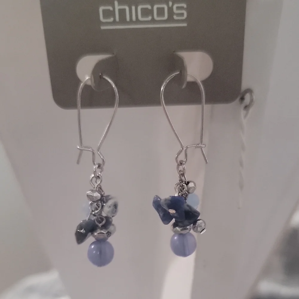 Chico's Silver Tone and Blue Dangle Earrings